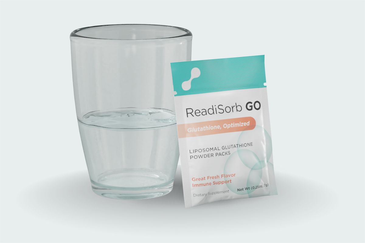 ReadiSorb GO packet leaning on glass